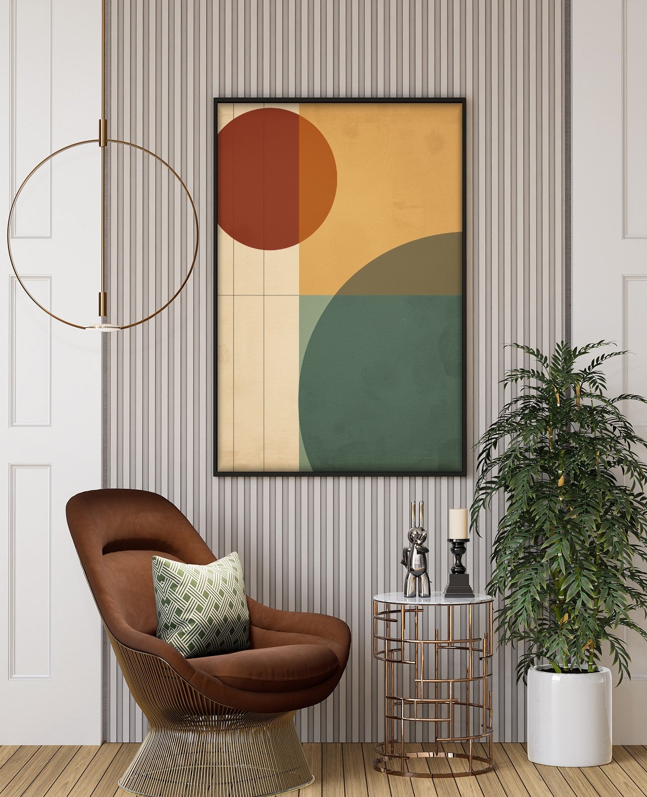 Ochre Whispers Geometric Dance - Room View