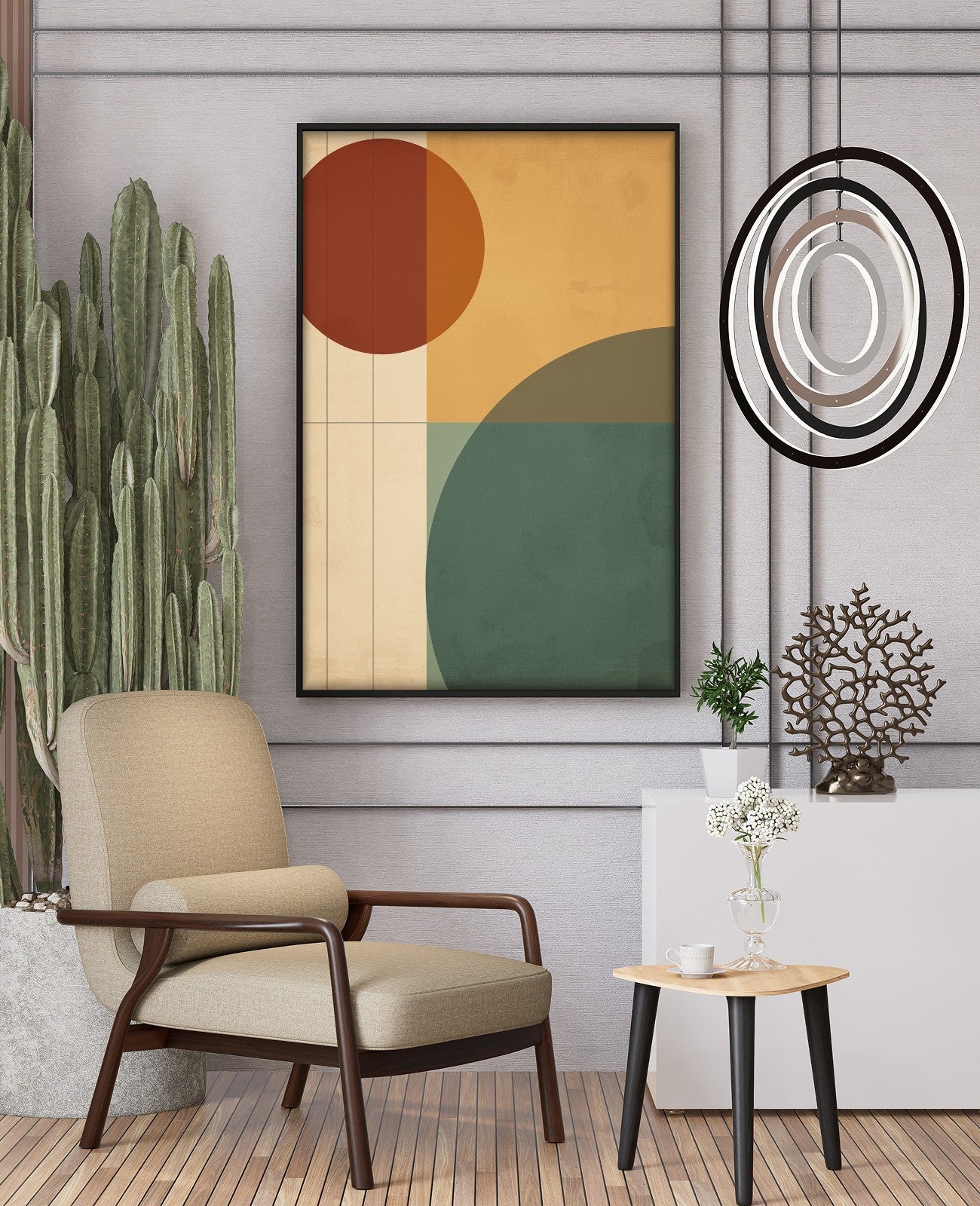 Ochre Whispers Geometric Dance - Room View