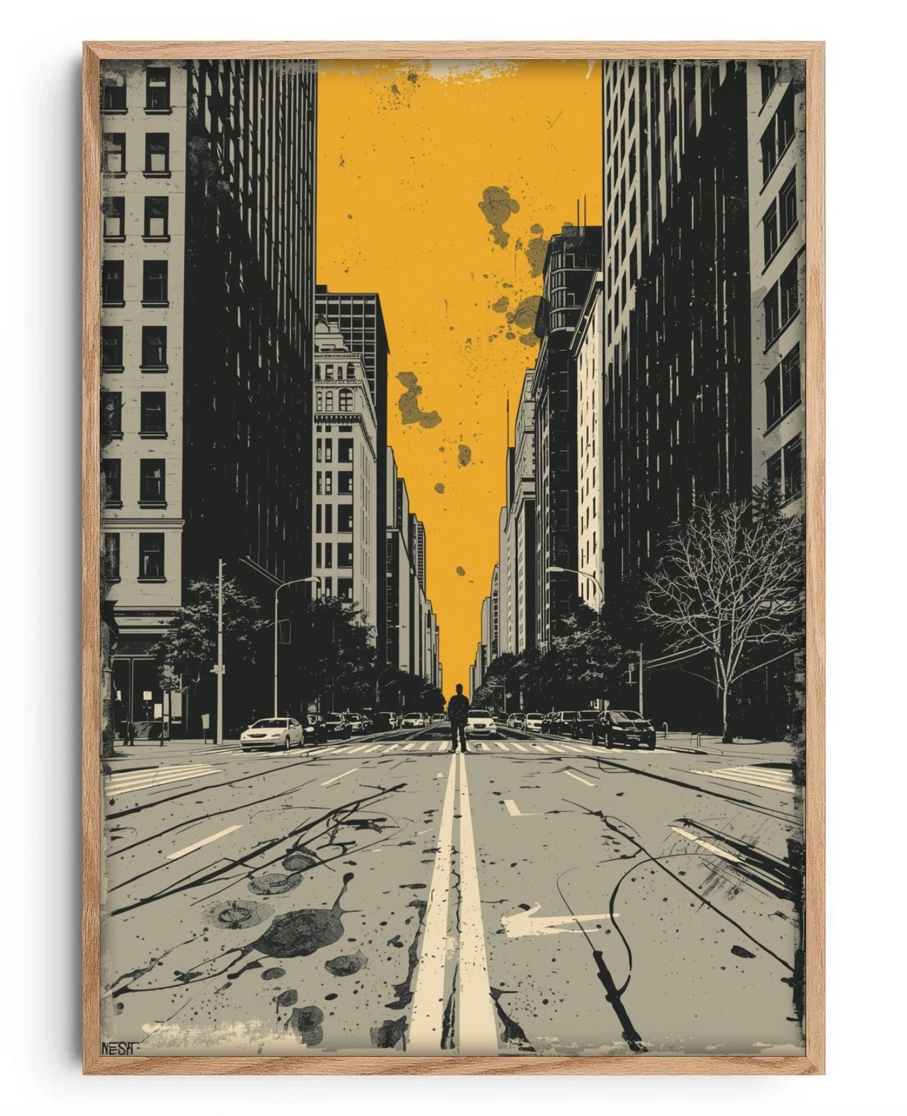 Silhouette Splatter Symphony - Oak Wood