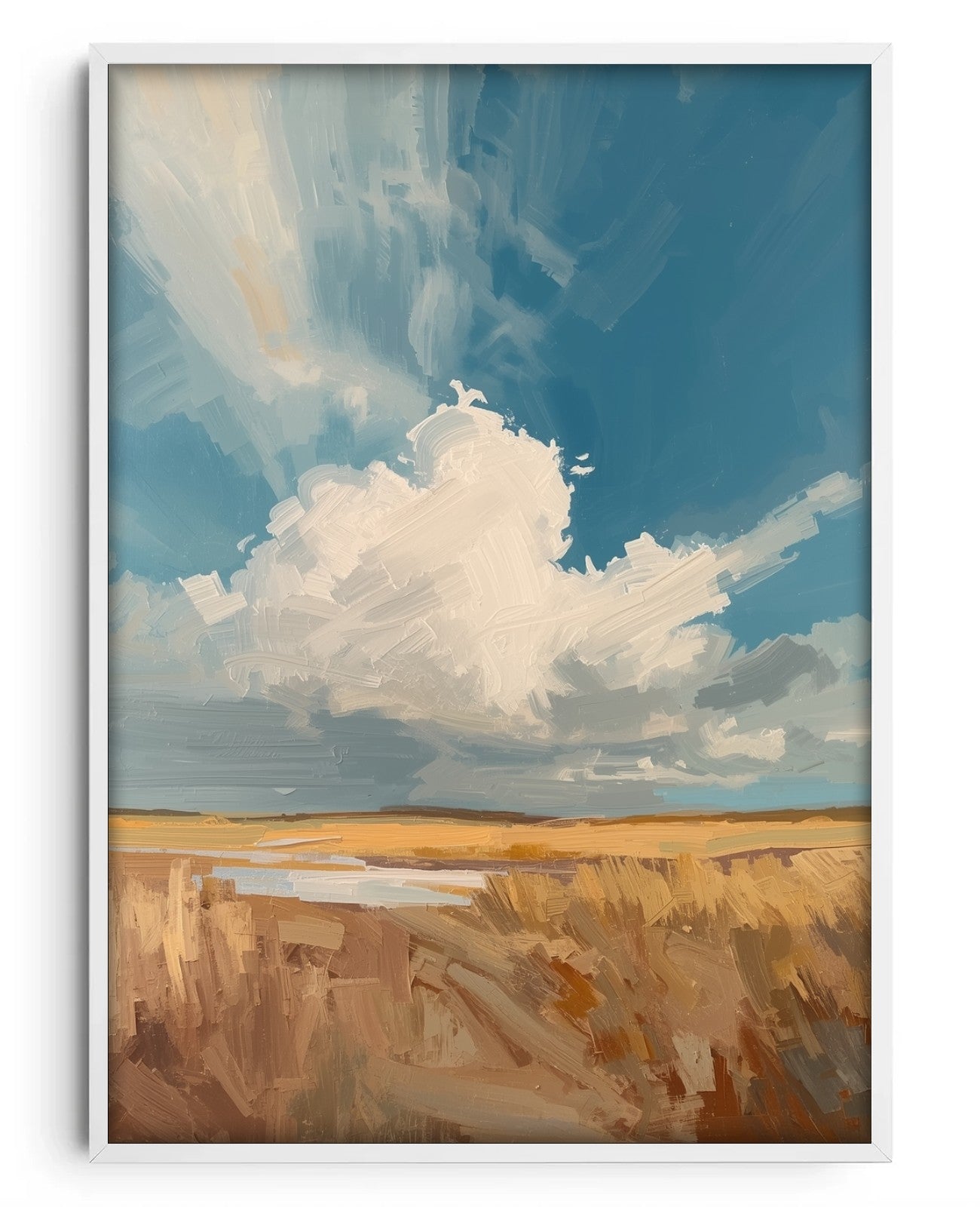 Sapphire Whispers on Canvas - White Wood