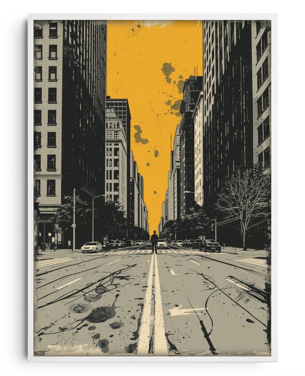 Silhouette Splatter Symphony - White Wood